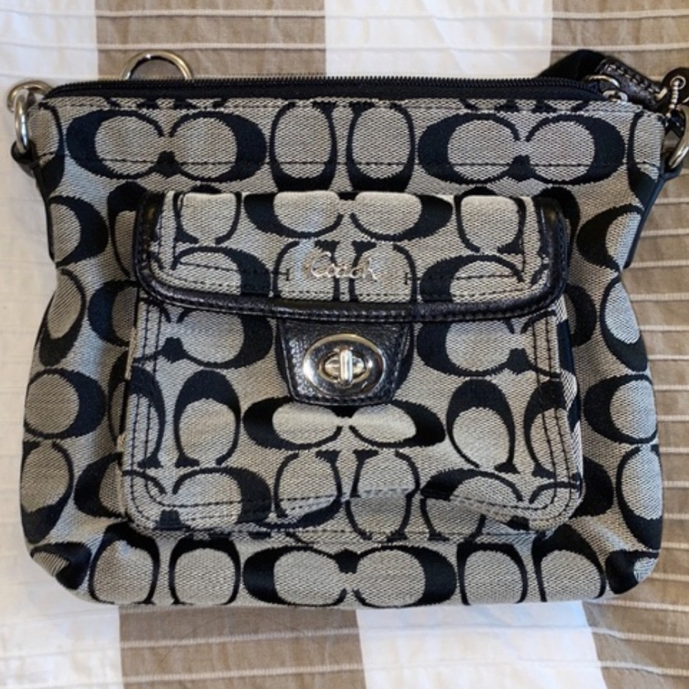 Coach Signature Black and Gray Crossbody Bag